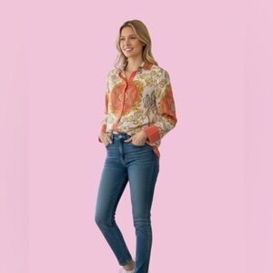 Rachel Zoe Gold and Pink Chain Print Blouse